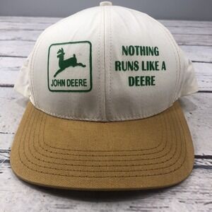 John Deere Green Logo White and Tan Hat